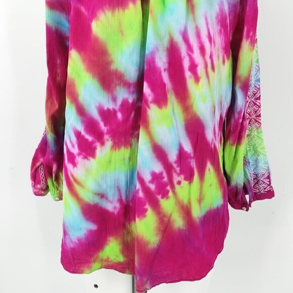 Tie-Dye Peasant Top Size M Embroidered Hippie Boho Shirt Merona OOAK - Picture 12 of 12